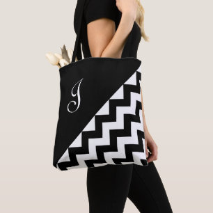 Chic Monogram Black White Geometric Zigzag Mönster Tygkasse