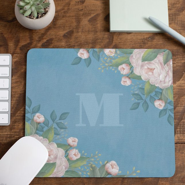 Chic Monogram Blommigt Elegant Vintage Ro Snyggt Musmatta (Skapare uppladdad)