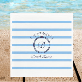 Chic Monogram Blue Rand Family Namn Beach House Pappersservett