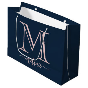Chic Monogram Blue Rosa Large Gift Bag