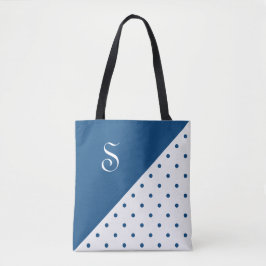 Chic Monogram Blue White Polka Dot Geometric Tygkasse