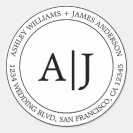 Chic Monogram Bröllop Returadress Black White Runt Klistermärke