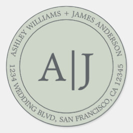 Chic Monogram Bröllop Returadress Pastel Grönt Runt Klistermärke