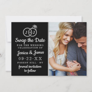 Chic Monogram Bröllop Ringar Spara eller byte av d Datumet