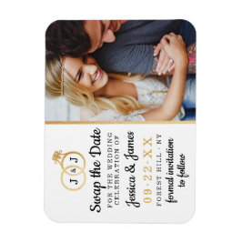 Chic Monogram Bröllop Ringar Spara eller byte av d Magnet