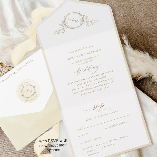 Chic, Monogram, Champagne Cream Watercolor Bröllop (Skapare uppladdad)