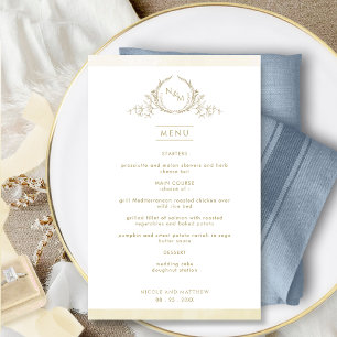 Chic Monogram Champagne Watercolor Bröllop Menu