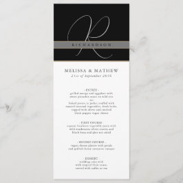 Chic Monogram Charcol Black White Bröllop Meny