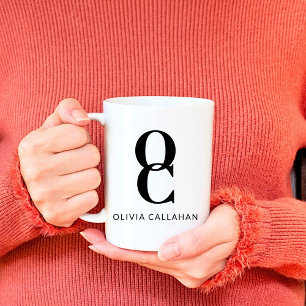 Chic Monogram Classic Elegant Minimal Black White Kaffemugg