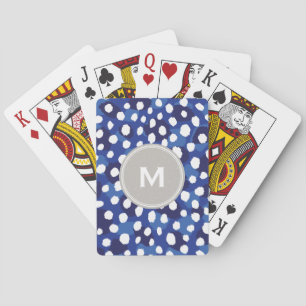 Chic monogram för blått- och vitcheetahtryck spel kort