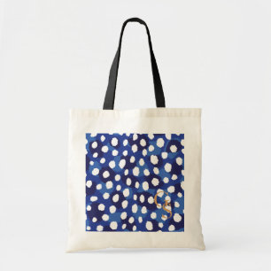 Chic monogram för blått- och vitcheetahtryck tygkasse