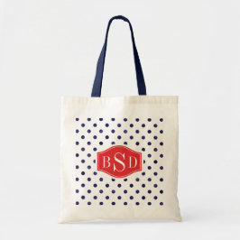 Chic monogram för blått- och vitpolka dotsmönster tygkasse
