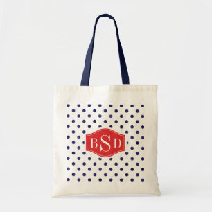 Chic monogram för blått- och vitpolka dotsmönster tygkasse