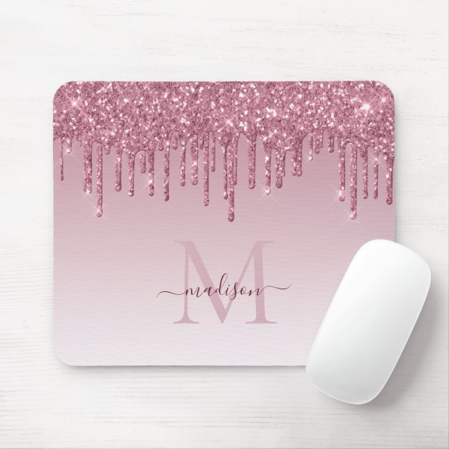 Chic Monogram för Gnistran Rosa ros i Glitter vid  Musmatta (Med mus)