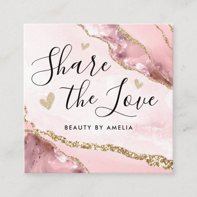 Chic Monogram för marble-agate vid  Rosa Guld Glit Rabattkort (Framsida)