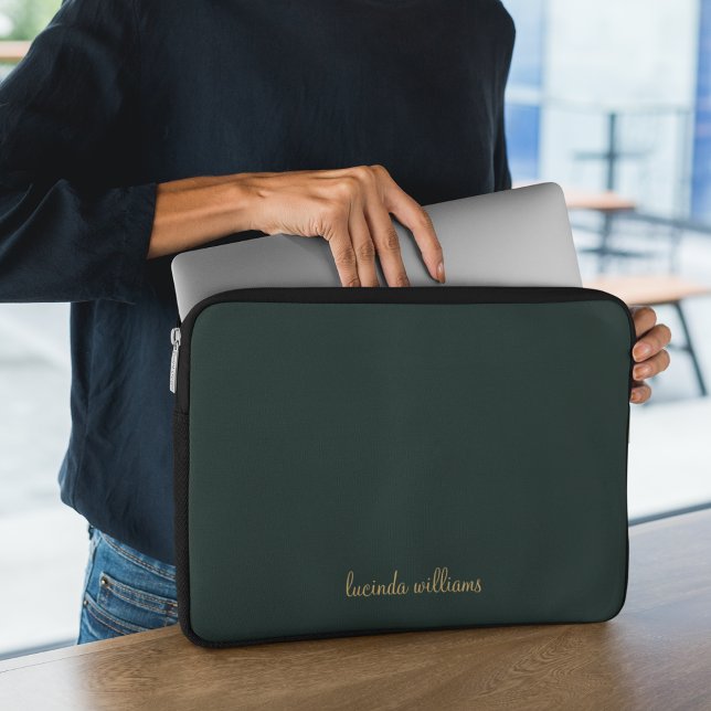 Chic Monogram för Namn Grönt Charcol & Chic Laptop Fodral (Skapare uppladdad)