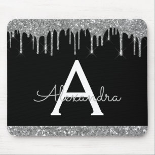 Chic Monogram för Svarta Silver Gnistra Glitter Musmatta
