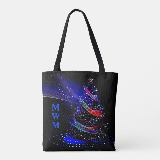 Chic Monogram Glitter Julgran-flottan Tote Bag Tygkasse (Baksida)