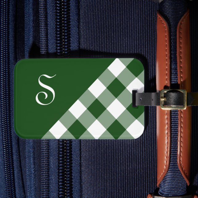 Chic Monogram Grönt - Geometrisk kontroll av vit b Bagagebricka (Framsida Insitu 4)