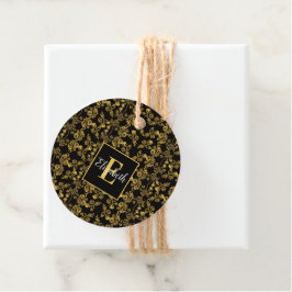 chic Monogram Guld Blommigt skriver ut mönster på  Gåvor Etiketter