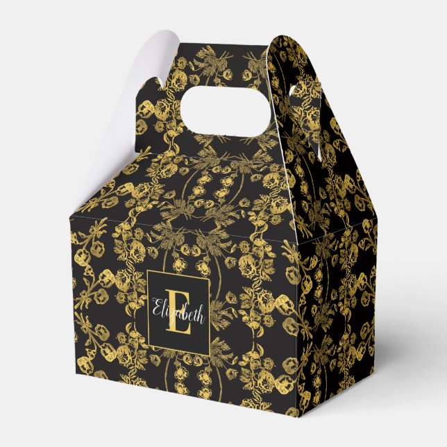 chic Monogram Guld Blommigt skriver ut mönster på  Presentaskar (Framsidan Sidan)