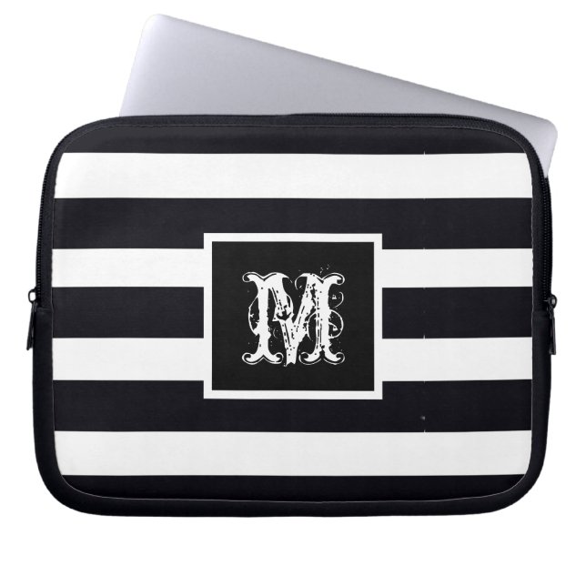 Chic Monogram Initial Classic Modern Cool B & W Laptop Fodral (Framsidan)