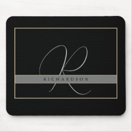 Chic Monogram Initial Namn Charcol Grått Black Musmatta