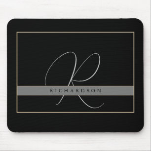 Chic Monogram Initial Namn Charcol Grått Black Musmatta