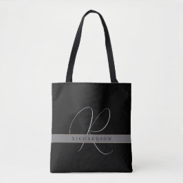 Chic Monogram Initial Namn Charcol Grått Black Tygkasse