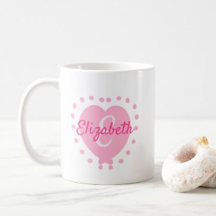 Chic Monogram Initial och Namn Rosa Heart Kaffemugg