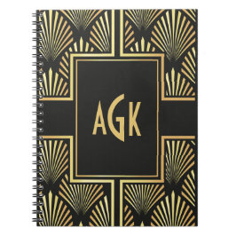 Chic Monogram Initialer Black and Guld Art Deco Anteckningsbok