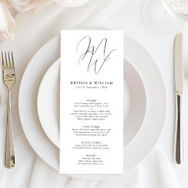 Chic Monogram Initialer Black White Bröllop Meny