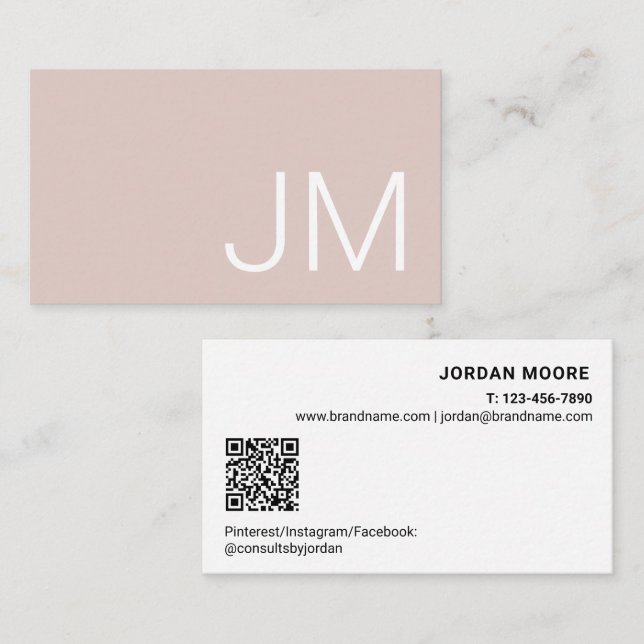 Chic Monogram Initialer Professionell Rosa QR Visitkort (Fram/baksida)