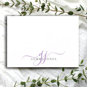 Chic Monogram Lavender Script Initialer Anteckningskort