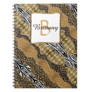 Chic Monogram Leopard Safari Guld Glitter Anteckningsbok