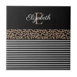 Chic Monogram Leopard Skriv ut Kakelplatta