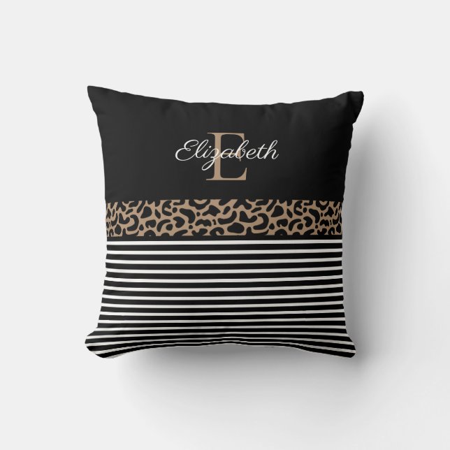 Chic Monogram Leopard Skriv ut Kudde (Framsida)