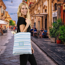 Chic Monogram Light Blue and White Stripe Tygkasse