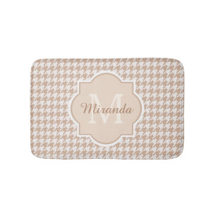 Chic Monogram Light Brown Houndstooth med Namn Badrumsmatta