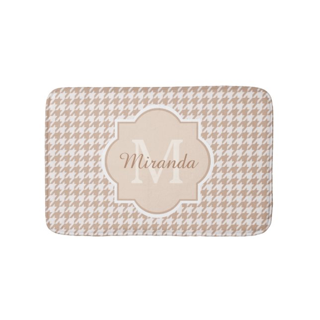 Chic Monogram Light Brown Houndstooth med Namn Badrumsmatta (Framsidan)