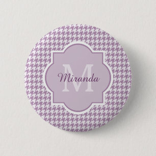 Chic Monogram Light Lila Houndstooth med Namn Knapp