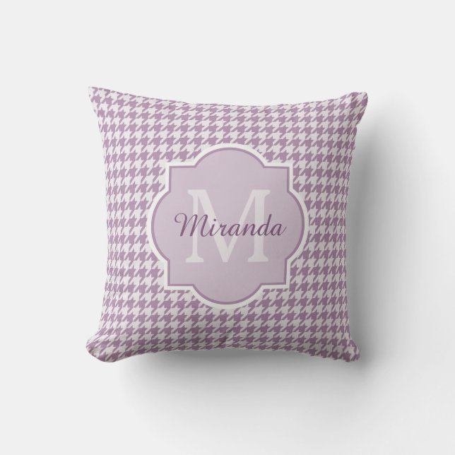 Chic Monogram Light Lila Houndstooth med Namn Kudde (Framsida)