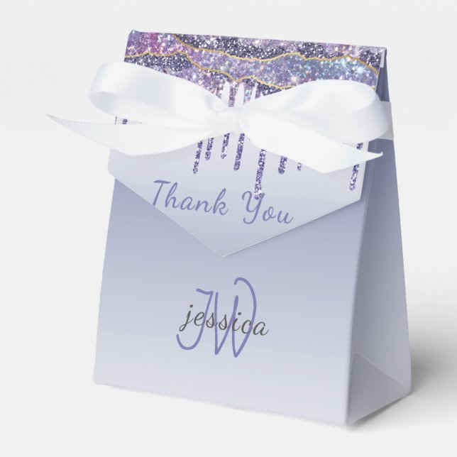 Chic Monogram Marble Blue Glitter Drives Presentaskar (Framsidan Sidan)