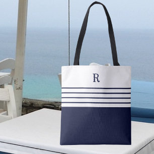 Chic Monogram marinblå stripe Tygkasse