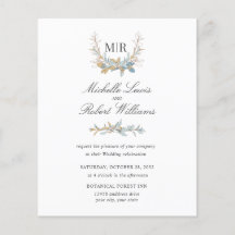 Chic Monogram Märke Guld blå blommig Foto bröllop