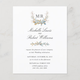 Chic Monogram Märke Guld blå blommig Foto bröllop