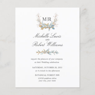Chic Monogram Märke Guld blå blommig Foto bröllop