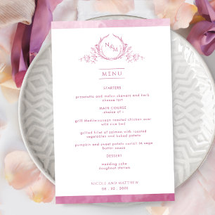 Chic Monogram Mauve Rosa Watercolor Bröllop Menu