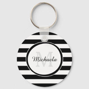 Chic Monogram med stora svartvita randar Nyckelring