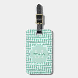 Chic Monogram Mint Grönt Houndstooth med Namn Bagagebricka